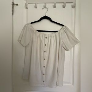 SHEIN 1XL white faux button up off the shoulder blouse